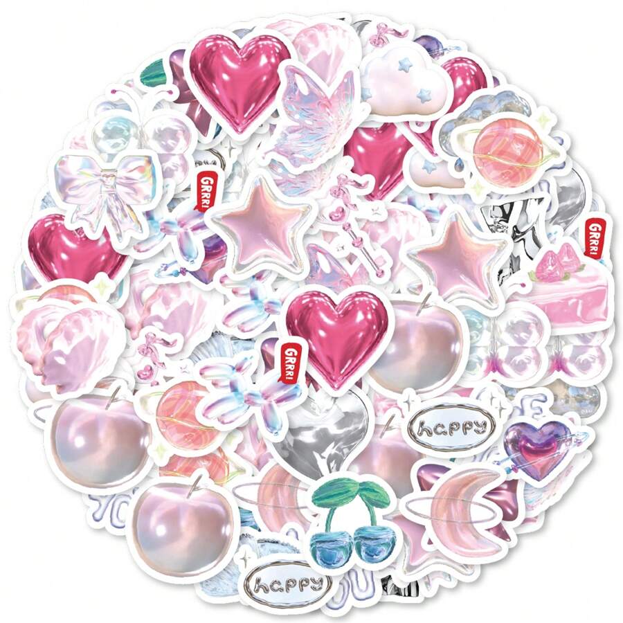 46张（23x2）珍珠白水晶图案闪亮贴纸，适用于办公笔记本、水杯、手提包、手机、剪贴簿、DIY装饰配件、派对、生日、毕业典礼、学习用品、书籍绘画贴纸、返校剪贴簿用品、趣味贴纸、笔记本电脑贴纸、Kindle手机贴纸