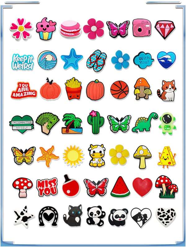49Pcs Daily Set Series 7Colors X 7Days Shoe DIY Decoration Charms For  Sandals, Colorful Weekly Shoe Premium Quality Popular Charms Accessories Great Gift For Teens Men Women And Adults