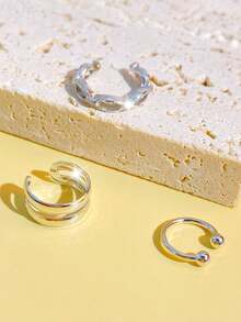 Pendientes de aro circular conectados de estilo simple y elegante, aretes de aro metálicos exagerados, joyería de moda para damas - Plateado - Ver 4