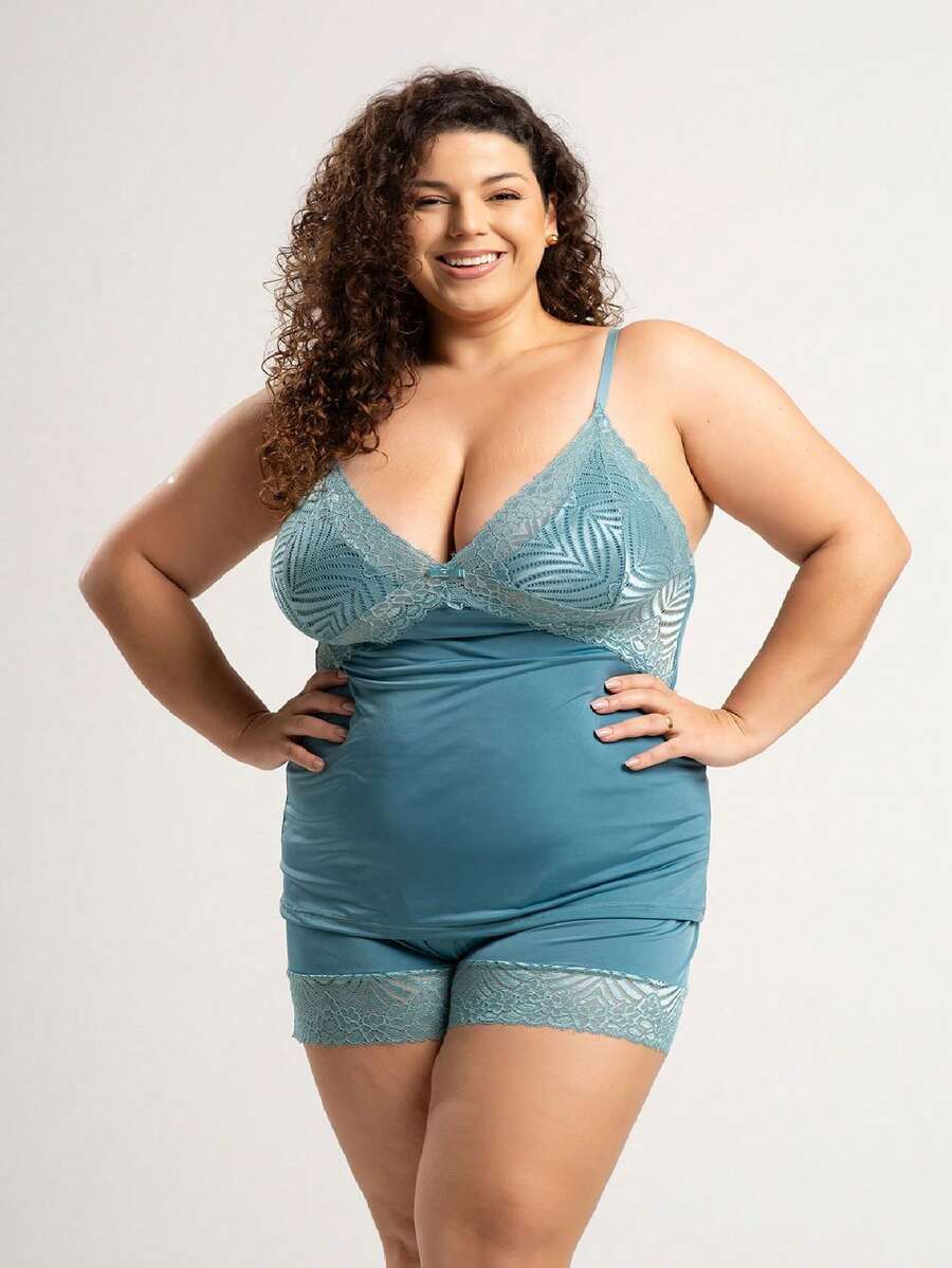 Plus Size Pajama Sets - màu xanh lá - Xem 1