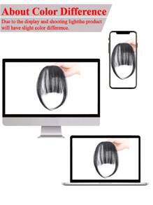 女式可愛劉海夾接發天然隱形空氣劉海合成假髮 - 黑色 - 查看 8