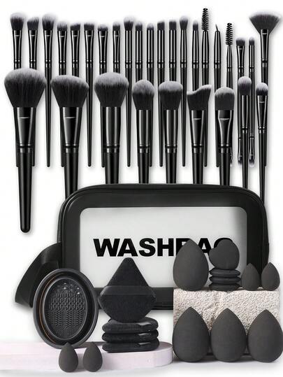 （黑色）18-20-22-25-30件套化妆刷套装，优质合成毛眼影晕染刷套装，化妆工具+17件套化妆工具套装+1个多功能拉链防水化妆包，化妆刷套装，化妆刷套装，化妆刷套装，全套化妆刷，化妆刷套装，全套化妆工具，化妆刷套装，化妆刷套装，化妆礼品套装，套装，赠品，专业化妆刷，全套化妆工具