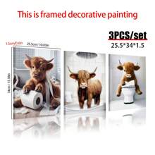 3pcs Scottish Highland Cow Funny Bathroom Print, Farm Animal Humor, Whimsical Highland Cow Lover Gift, Wall Canvas Art, Vintage Western Home Decor , Cottagecore Posters For Room, Funny Wall Decor , Room Decor Aesthetic, Room Decoration Stuff