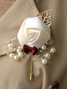 Corsage de boda floral de seda rosa, botonadura para el novio, pasador de ojal, botonadura para bodas, planificador de bodas, flor corsage de boda, flor de graduación (el número de cuentas es aleatorio) Mejores regalos, decoración de boda, decoración del hogar, decoración de la habitación, recuerdos de fiesta, novia, cumpleaños de graduación, decoraciones de fiesta - Blanco - Ver 4