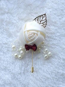 Corsage de boda floral de seda rosa, botonadura para el novio, pasador de ojal, botonadura para bodas, planificador de bodas, flor corsage de boda, flor de graduación (el número de cuentas es aleatorio) Mejores regalos, decoración de boda, decoración del hogar, decoración de la habitación, recuerdos de fiesta, novia, cumpleaños de graduación, decoraciones de fiesta - Blanco - Ver 3