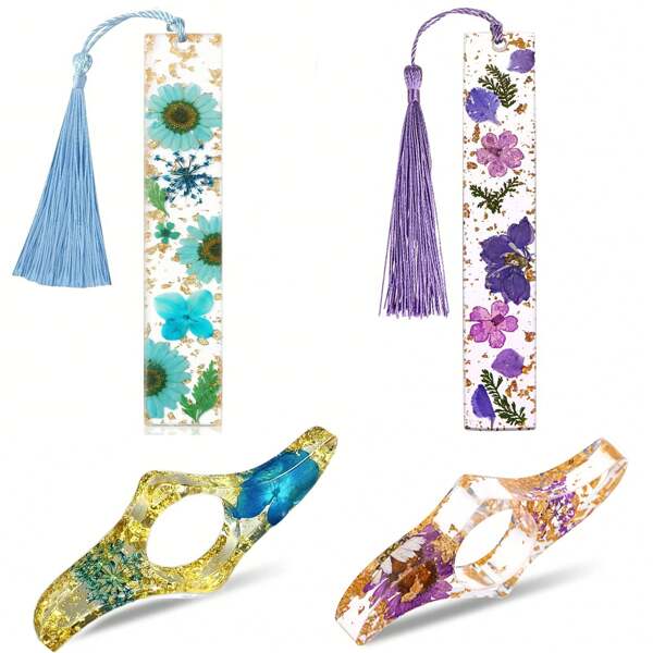 1/2/4 Pcs Flower Acrylic Bookmarks Book Page Holder Floral Bookmarks With Colorful Tassels Transparent Page Holders Perfect Gift For Christmas Day (Blue/Purple/Yellow/Pink),School Supplies,Back To School