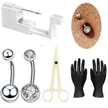 5PCS Professional Body Piercing Kit For Belly Button/Lip/Tongue/Eyebrow/Navel,Body Piercing Needle Tool Kits For Women Men - White - View 10