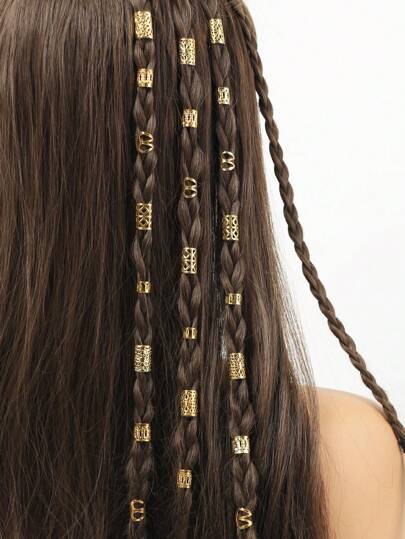 50pcs Gold Dreadlock Beads, Unique Hip Hop Street Party Braids Hair Accessories, Clips For Hair, Halloween Hair Decor