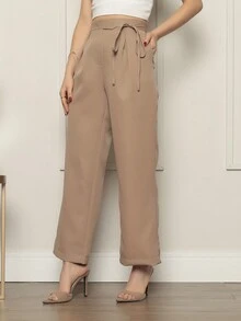 Women Pants - 卡其色 - 查看 5