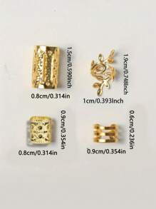 40pcs Gold Braided Hollow Hair Ties - Various Patterns - Perfect For Braided Hairstyles - Gold - View 6