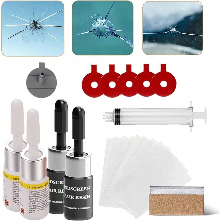 YuliSpy Windshield Repair Kit,Upgraded Windshield Crack Repair Kit,4 Packs Windshield Chip Repair Kit,Windshield Repair Kit For Chips And Cracks,Glass Repair Kit Fluid Quick Fix For Star-Shaped Crack - Black - View 1