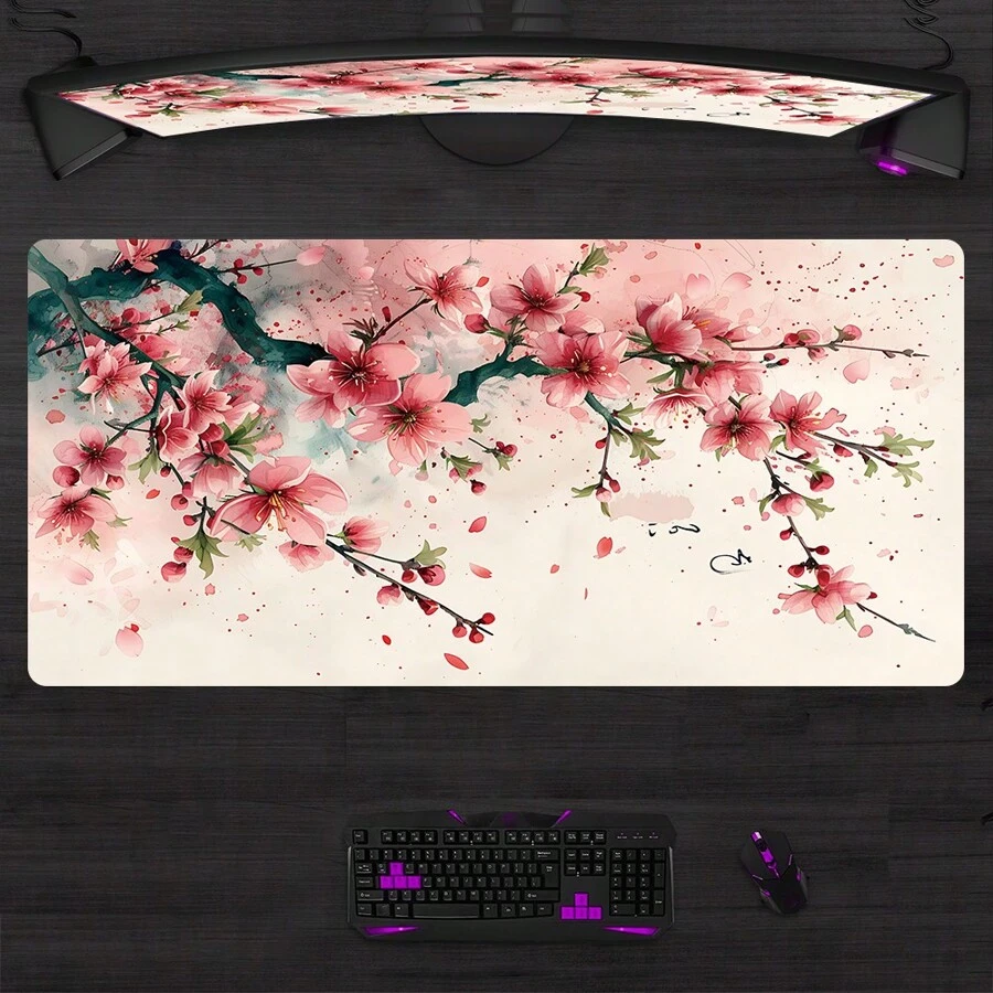 樱花樱花鼠标垫游戏 XL 家用新款粉色花朵高清鼠标垫 XXL 键盘垫防滑办公室地毯笔记本电脑鼠标垫 - 彩色 - 查看 1