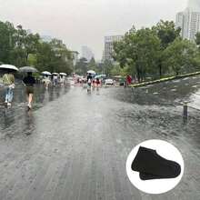 2雙橡膠雨靴防水套，戶外使用，防水鞋套，可重複使用的防滑雨靴，防雨防沙橡膠鞋套，防水橡膠鞋套，防雨防滑鞋套，適合38-45碼 - 黑色 - 查看 2