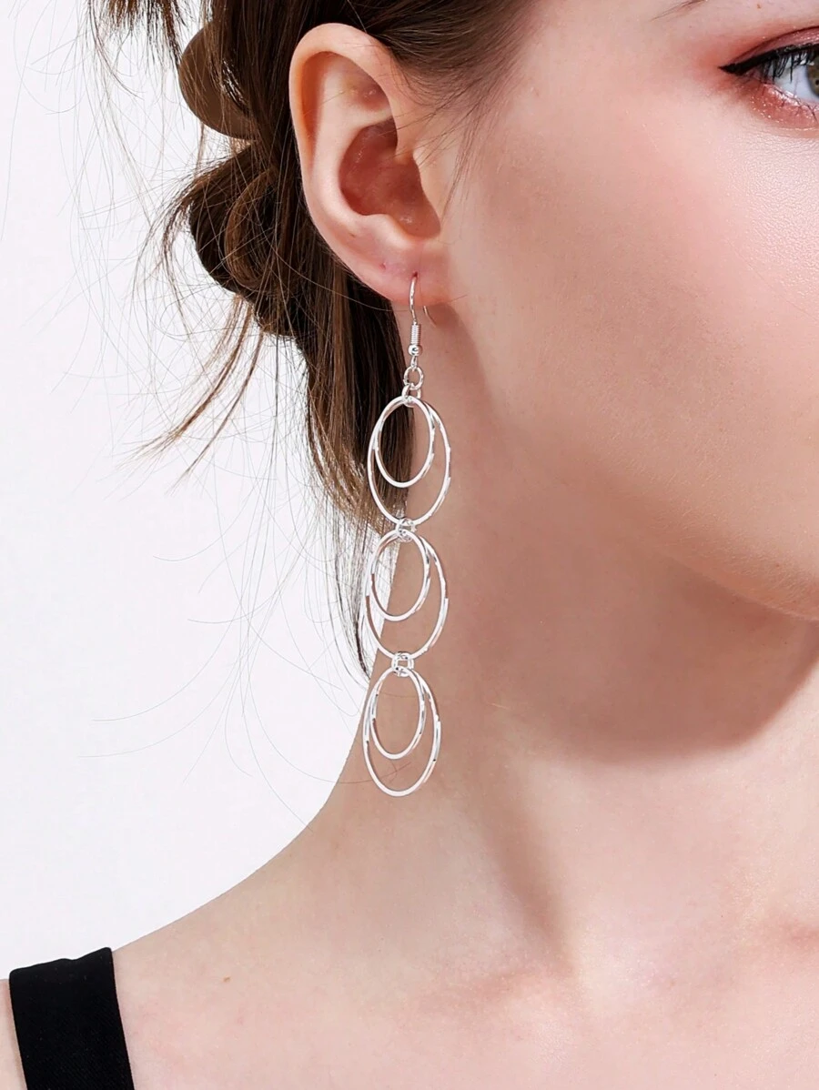 1 đôi bông tai hình tròn thời trang dành cho nữ để trang trí hàng ngày - Bạc - Xem 1