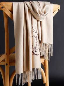 1 Khăn Choàng Nữ Thêu Hoa Mận, Khăn Choàng Giả Cashmere Dày Cho Phòng AC Mùa Hè, Khăn Ấm Áp Mùa Đông Cho Nhiều Mục Đích - Nhiều màu - Xem 8