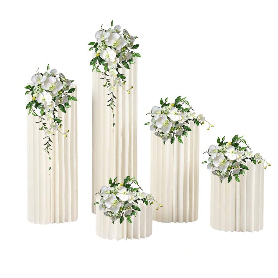 Foldable Cardboard Centerpiece,Wedding Centerpieces Cardboard Vases For Party Tables Decorations Elegant Bulk Weddings Decoration Table Cylinder (5 Set) Party Favors Room Decor Bride - White - View 1