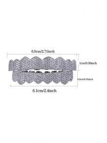 1pc/2pcs Gold Glitter Hip Hop Party Halloween Costume Accessory - 8 Upper & 8 Lower Teeth Grillz, Fashionable Synthetic Cubic Zirconia, Unisex - Multicolor - View 4