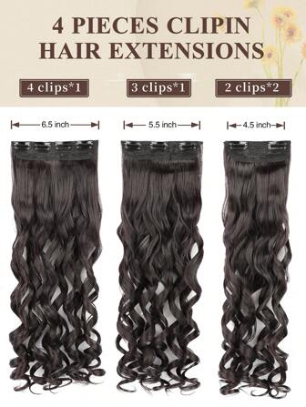 Clip In Hair Extensions, 20 Inch Long Wavy 4PCS Dark Brown Hair Extensions Clip In,Natural Soft Synthetic Fiber Clip In Hairpieces For Women Daily Use
