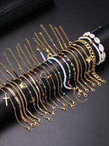 1 pièce Chaîne de cheville mode en métal avec pendentif délicat et rétro en forme de cœur papillon avec perles, strass et franges. Ensemble de plusieurs pièces pour plage, vacances, festival, rendez-vous, cadeau, port quotidien. Saint-Valentin, Mère, Fête des Mères, Cadeau