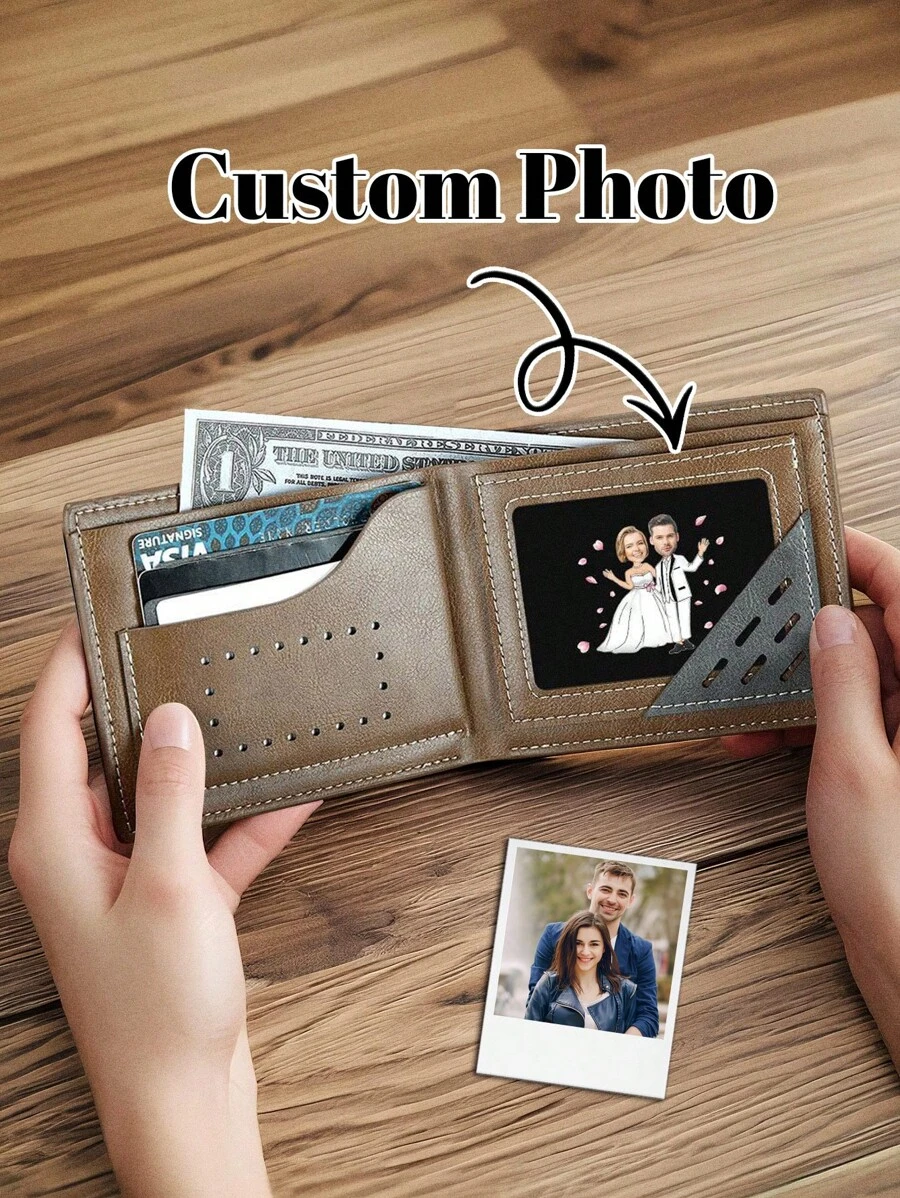 1片男友定製照片錢包插卡,個性化錢包插照片卡,有趣的設計,掛唇心形個性化禮物,適用於父親節、情人節、母親節、生日、紀念日、畢業、婚禮、聖誕節 - 黑色5款 - 查看 1