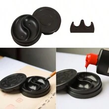 Ink Stone Calligraphy Inkstone And Brush Holder Japanese Chinese Black Supplies Ink Tray Ink Stack Blackcup Dipper Printing Plastic Tai Ji Plate FOR ART Students - Multicolor - View 9