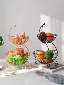 1 件装 2 层水果篮支架装饰铁制水果碗，金属丝水果架储物托盘桌面台面蔬菜面包零食架，现代水果碗，适合厨房家用 - 彩色 - 查看 5