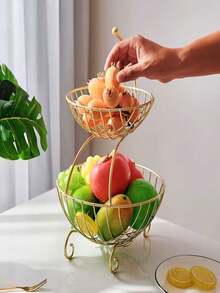 1 件装 2 层水果篮支架装饰铁制水果碗，金属丝水果架储物托盘桌面台面蔬菜面包零食架，现代水果碗，适合厨房家用 - 彩色 - 查看 6