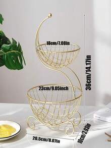 1 件装 2 层水果篮支架装饰铁制水果碗，金属丝水果架储物托盘桌面台面蔬菜面包零食架，现代水果碗，适合厨房家用 - 彩色 - 查看 3