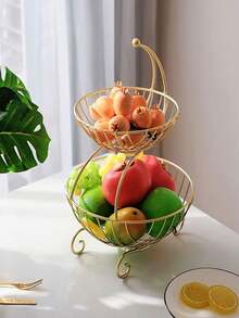 1 件装 2 层水果篮支架装饰铁制水果碗，金属丝水果架储物托盘桌面台面蔬菜面包零食架，现代水果碗，适合厨房家用 - 彩色 - 查看 7