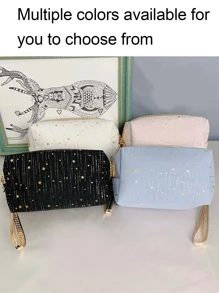 1pc Gold Foil Star Octagonal Cosmetic Storage Bag, Zipper Toiletry Bag, Portable Makeup Bag - Multicolor - View 3