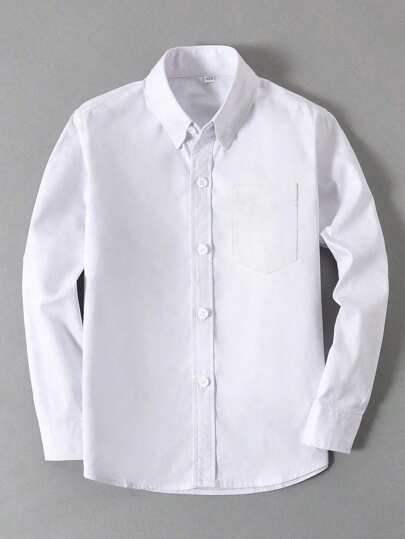 6-16 Years Old Boys' Long Sleeve Shirt, Wedding Formal Attire, Party Shirt, With Pockets, White
