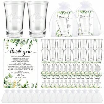 10/50 Sets Acrylic Shot Glasses Favors For Guests, 1.2oz Clear Cups With 'Cheers To Love' Stickers Thank You Cards And Gift Bags, Suitable For Wedding Bridal Shower Party Favors And Return Gifts