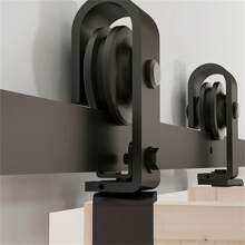 60" Bi-Folding Sliding Barn Door Hardware Kit For 2 Doors,Smoothly&Quietly,Black Track J Shape Roller - Black - View 3
