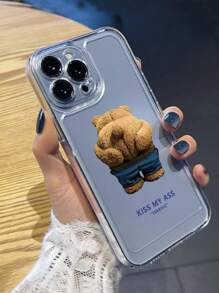 1pc INS Style Space Bear Silicone Phone Case, Transparent Anti-Fall Protective Cover Compatible With Apple Waterproof Shockproof Scratch Resistant - Clear - View 4