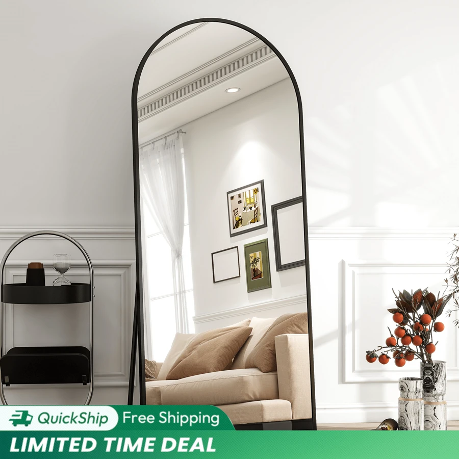 Arched Full Length Mirror 71"X26" For Bedroom, Full Body Mirror With Stand, Hanging Or Leaning For Wall, Aluminum Alloy Thin Frame Floor Standing For Living Room, Tall Home Decor Back To School Room Decor School Supplies - 黑色 - 查看 1