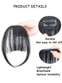 女式可愛劉海夾接發天然隱形空氣劉海合成假髮 - 黑色 - 查看 5