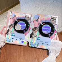 Khe cắm bút+720° Xoay Hộp đựng IPad Pro 2024 13-Inch/5th /6th/Pro 1st 2nd/7th /Air 2024 4th 5th Gen/8th /9th Gen/4th Gen 10 Lỗ LOGO Chống sốc Da PU Mèo dễ thương Chó Hoa văn cổ điển Vỏ IPad - Màu Hồng  San hô - Xem 1