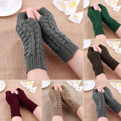 Women's Half Finger Wool Knit Gloves, Soft And Warm, Winter