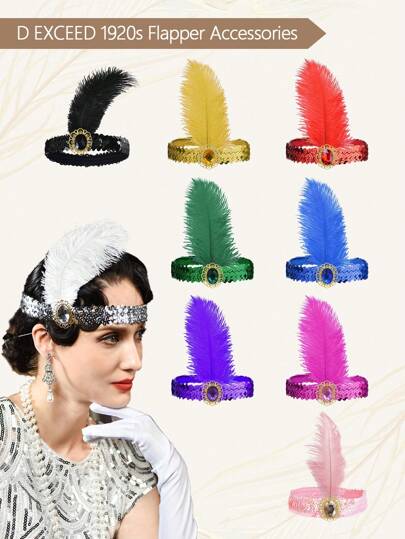 D EXCEED 1/3/4/6 CÁI Băng đô lông vũ nhân tạo phong cách Great Gatsby thập niên 1920 dành cho nữ Tiệc cưới Tiệc trà chiều Trang phục lễ hội Khiêu vũ Ngày của Mẹ Đồ trang trí Halloween Quà tặng