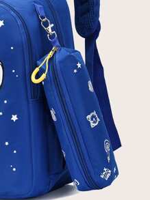 New Fashion Cartoon Shoulder Backpack With Small Bag - Blue - View 3