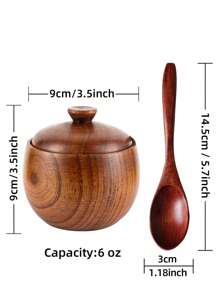 1入組帶蓋子和湯匙的鹽瓶，3.5英寸/9厘米木製檯面鹽容器，獨特的木製香料罐適用於家庭和廚房，容量6盎司
