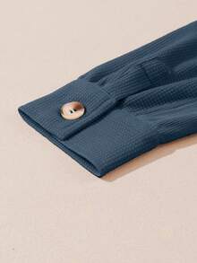 CILKOO Women's Solid Color Waffle Loose Casual Shirt - Blue - View 8