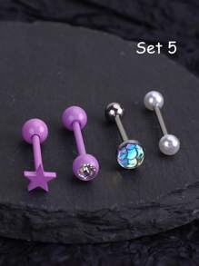 4~9入組 Y2K風格蝴蝶結舌環 14G不鏽鋼亞克力骷髏 舌針 星舌棒 磅秤舌環 首飾 給女性女孩的萬聖節和聖誕派對最佳禮物，日常佩戴 - 彩色 - 查看 14