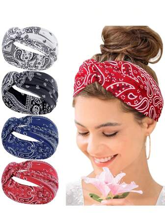 1/4 件波西米亚风头带女士头带发带头巾柔软花朵头带适合女性日常头发瑜伽运动健身
