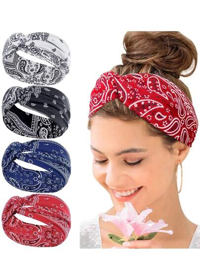 1/4 件波西米亚风头带女士头带发带头巾柔软花朵头带适合女性日常头发瑜伽运动健身