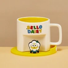 Miniso Taza de cerámica de la colección de Minions Margarita con posavasos de dibujos animados (390 ml) (Amarillo) - Blanco - Ver 1