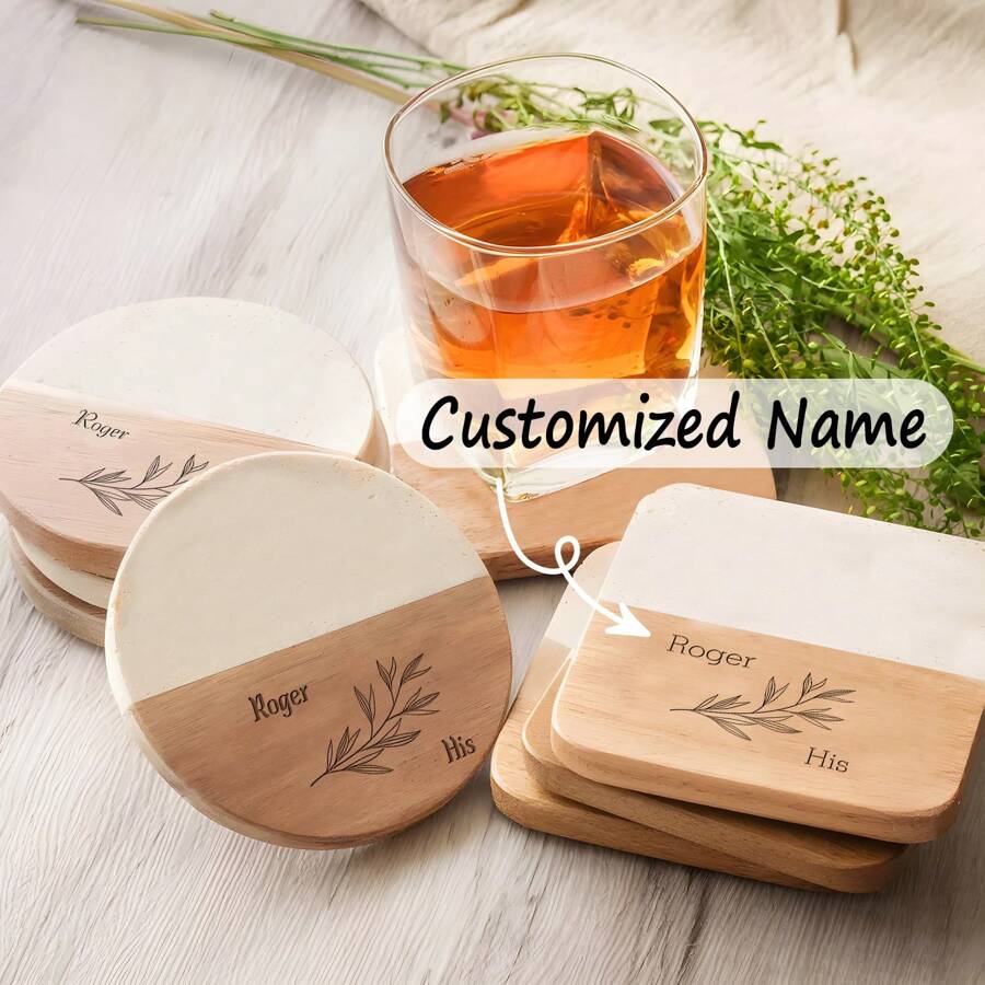 1 Pezzo Sottobicchieri In Legno Personalizzati, Regali Di Nozze Per Coppie, Set Di Sottobicchieri Personalizzati, Regalo Per La Nuova Casa, Regali Di Natale - sottobicchiere quadrato - Visualizzare 1