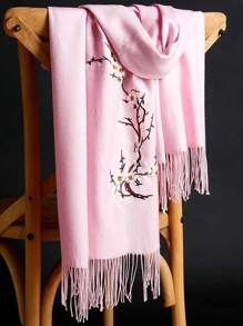 1 Khăn Choàng Nữ Thêu Hoa Mận, Khăn Choàng Giả Cashmere Dày Cho Phòng AC Mùa Hè, Khăn Ấm Áp Mùa Đông Cho Nhiều Mục Đích - Nhiều màu - Xem 4