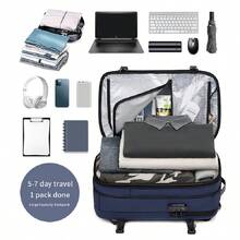 男士旅行背包真空压缩 17 英寸笔记本电脑背包商务大容量学校背包扩展徒步背包圣诞礼物冬季圣诞男士包旅行包书包趣味礼物节日感恩节男士礼物度假男士礼物多功能户外便携时尚休闲学生爸爸礼物男友礼物男士胸包男士侧包挎包皮包流浪包 - 藍色 - 查看 4