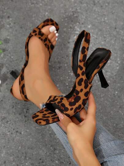 Fashionable Casual Comfortable Outdoor High Heel Sandals, Niche Square Toe Slim Stiletto Backless Design High Heel Sandals